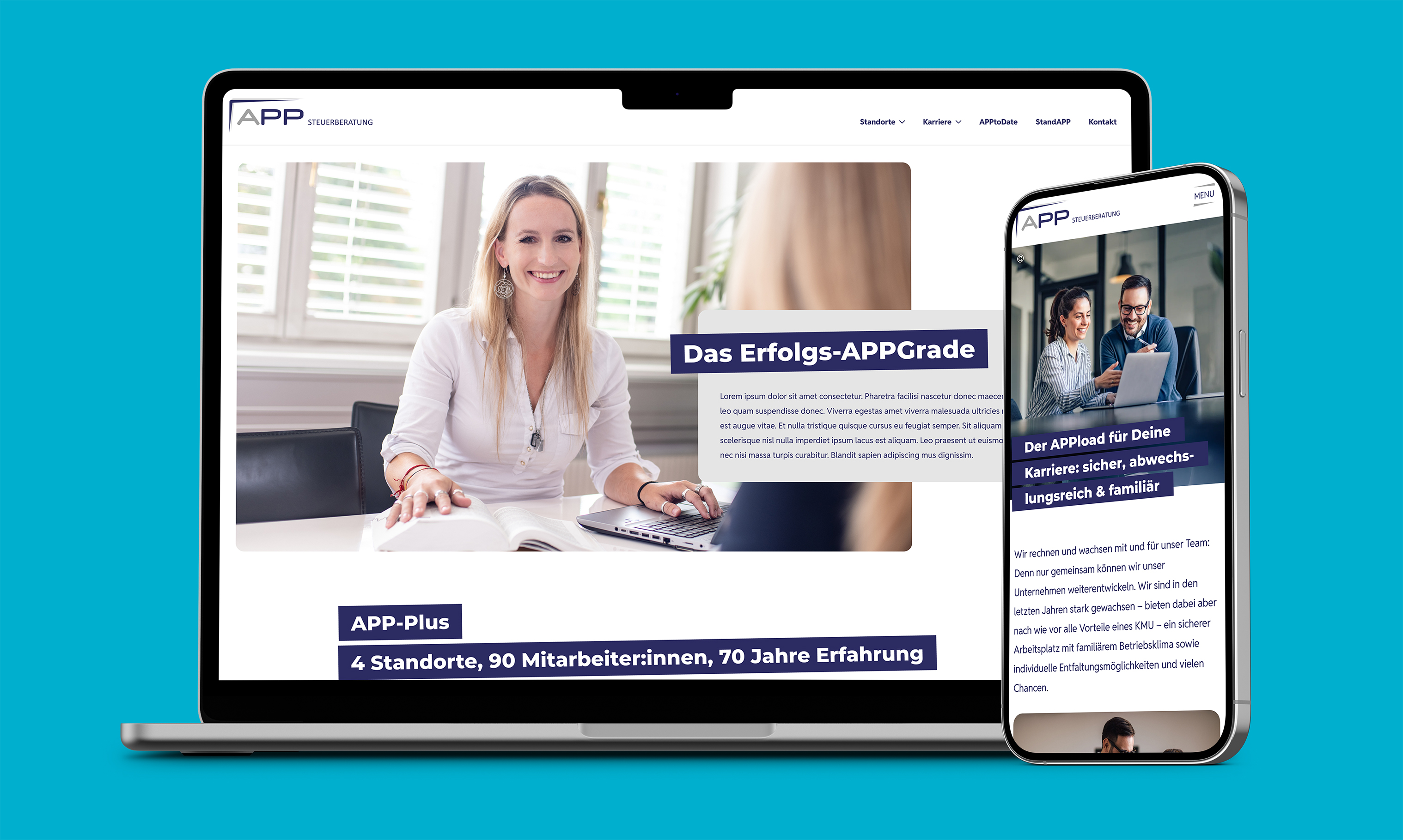 Laptop und Smartphone zeigen APP Website