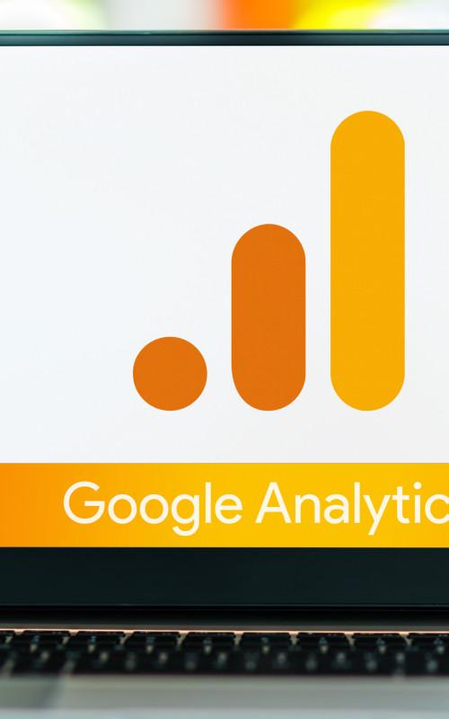 Laptop computer displaying logo of Google Analytics