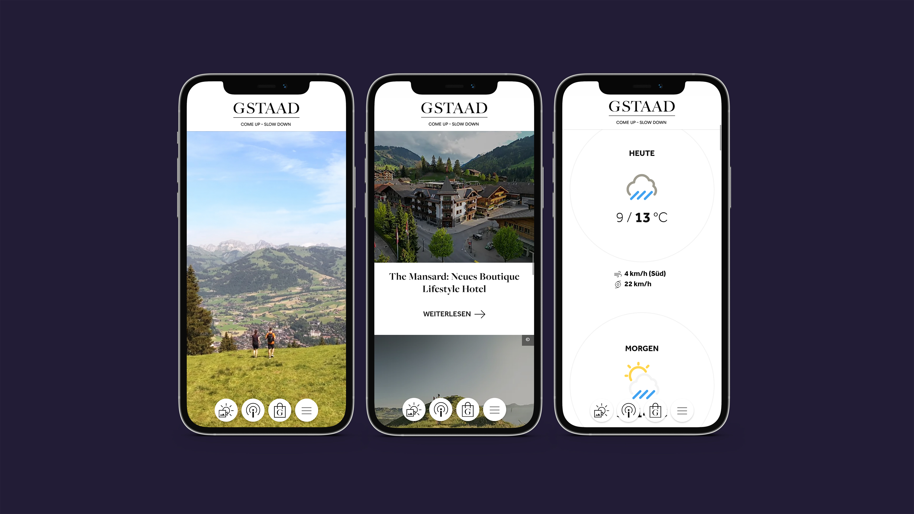 Mobile Screens der neuen Website von Gstaad