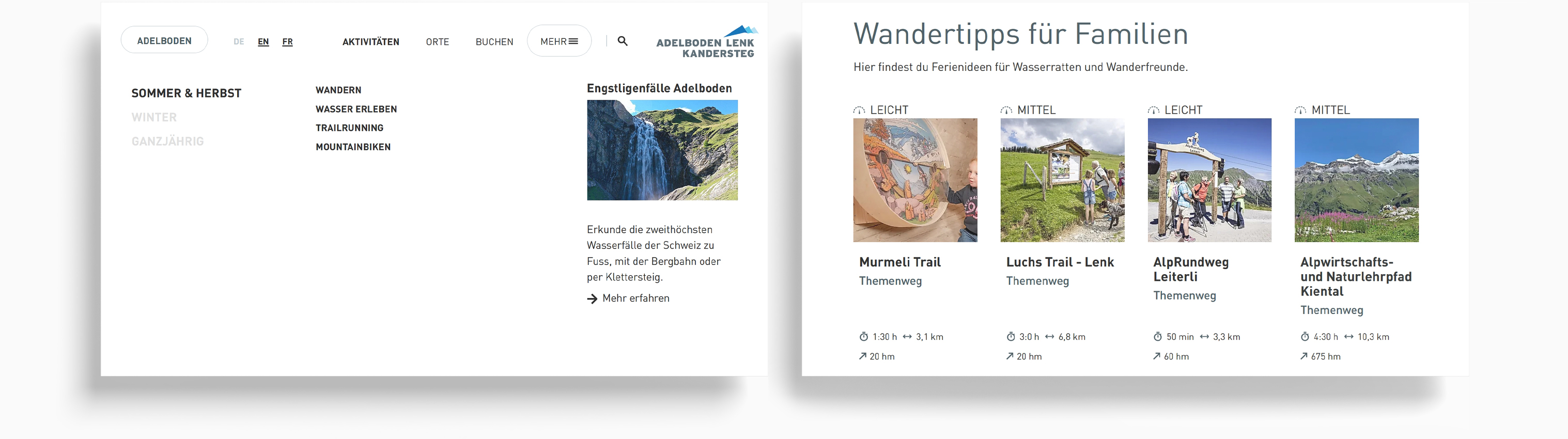 Screenshots der Website von Adelboden Lenk Kandersteg